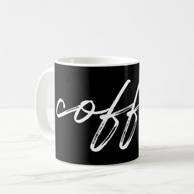 Cute Black & White "coffee" Minimalist Script  Coffee Mug (Front Left)