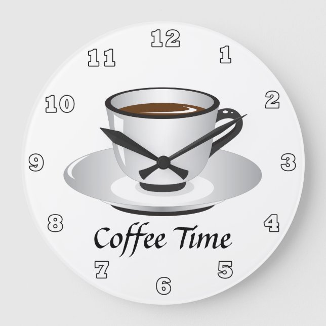 Cute black white coffee time decor large clock (Front)