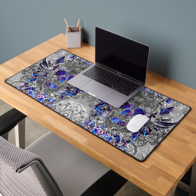 Cute black white colourful neon skull desk mat (Office 2)