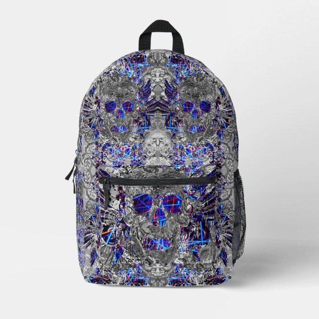 Cute black white colourful neon skull printed backpack (Front)