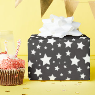 Cute Black & White Cosmic Stars Pattern Wrapping Paper
