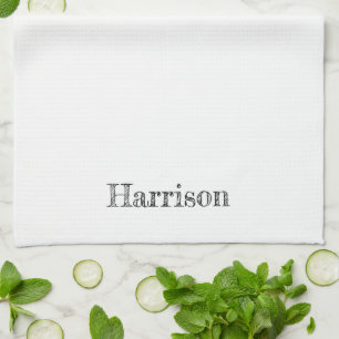 Cute black & white custom name text monogram  tea towel