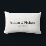 Cute black white custom script couple names chic lumbar cushion<br><div class="desc">Cute black and white custom script couple names elegant chic Lumbar Pillow</div>