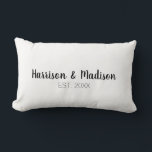 Cute black white custom script couple names chic lumbar cushion<br><div class="desc">Cute black and white custom script couple names elegant chic Lumbar Pillow</div>