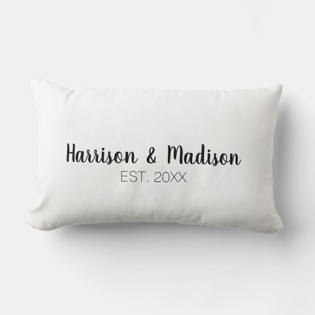Cute black white custom script couple names chic lumbar cushion (Front)