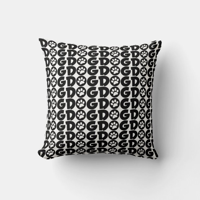 Cute Black & White - Dog / Paw Print Throw Pillow (Front)