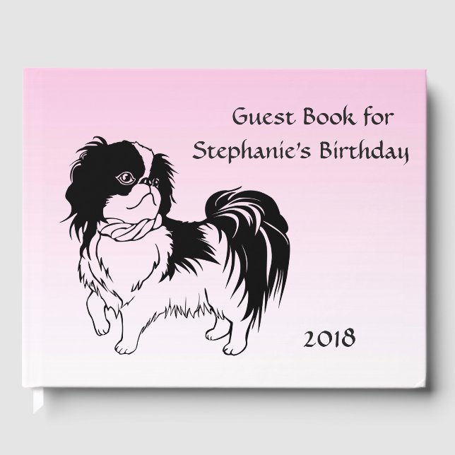 Cute Black White Dog Pink Birthday Guest Book (Front)