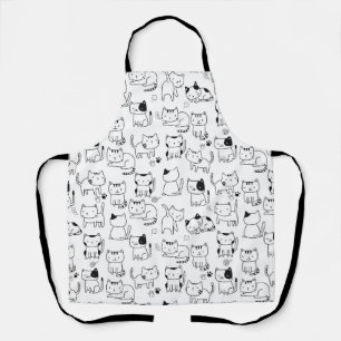 Cute Black White Doodle Cats Pattern Apron