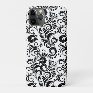 Cute black white floral background design iPhone 11 pro case
