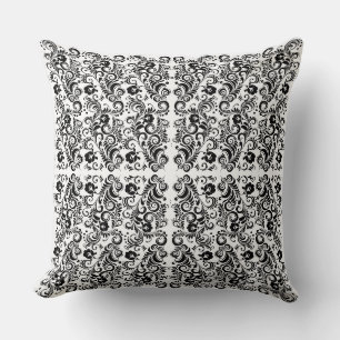 Cute black white floral background design cushion