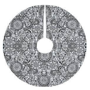 Cute black white floral paisley brushed polyester tree skirt