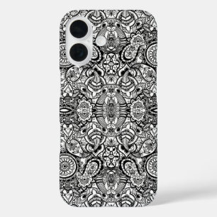 Cute black white floral paisley iPhone 16 case