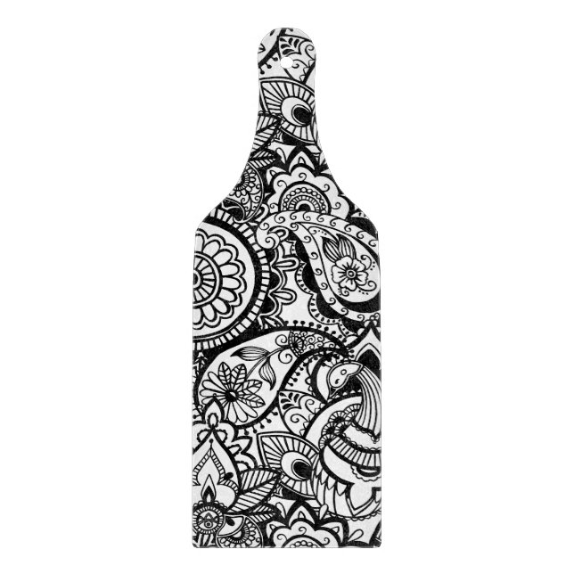 Cute black white floral paisley cutting board (Front)