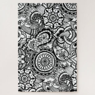 Cute black white floral paisley jigsaw puzzle