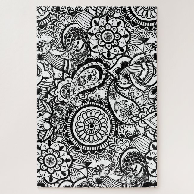 Cute black white floral paisley jigsaw puzzle (Vertical)
