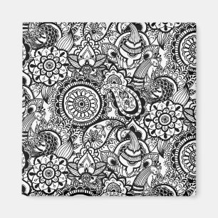 Cute black white floral paisley magnet