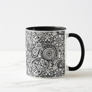 Cute black white floral paisley mug