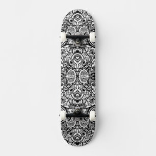 Cute black white floral paisley skateboard