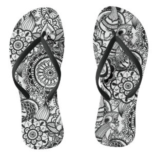 Cute black white floral paisley thongs