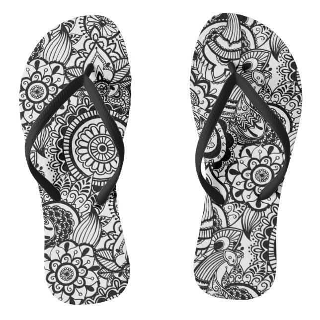 Cute black white floral paisley thongs (Footbed)