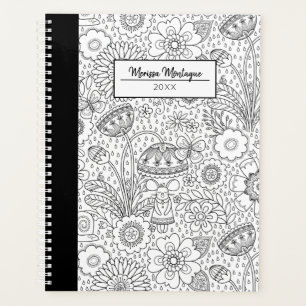 Cute Black White Floral Pattern Planner