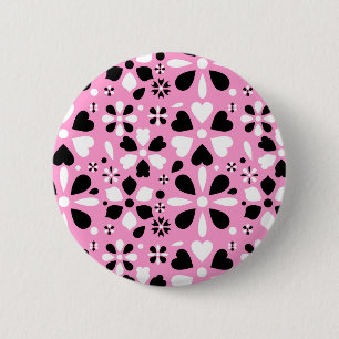 Cute black white flowers 6 cm round badge