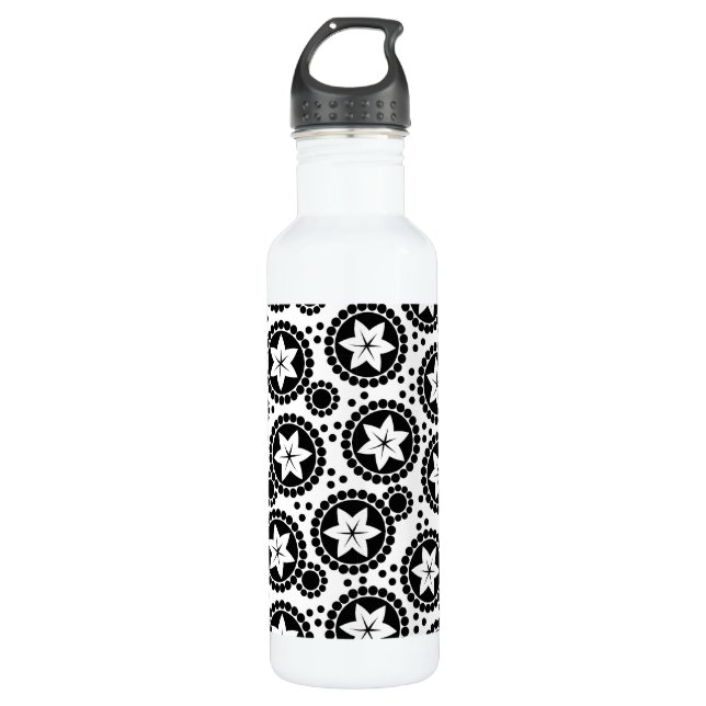 Cute black white flowers 710 ml water bottle (Front)