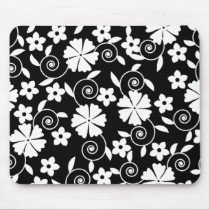 Cute black white flowers background design mouse pad