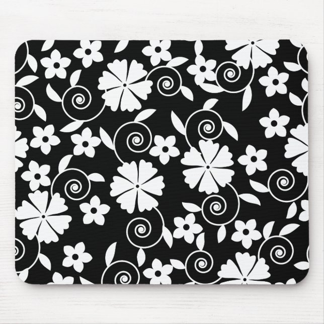Cute black white flowers background design mouse pad (Front)