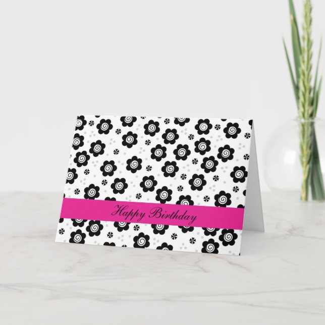 Cute black white flowers Birthday Card (Front)
