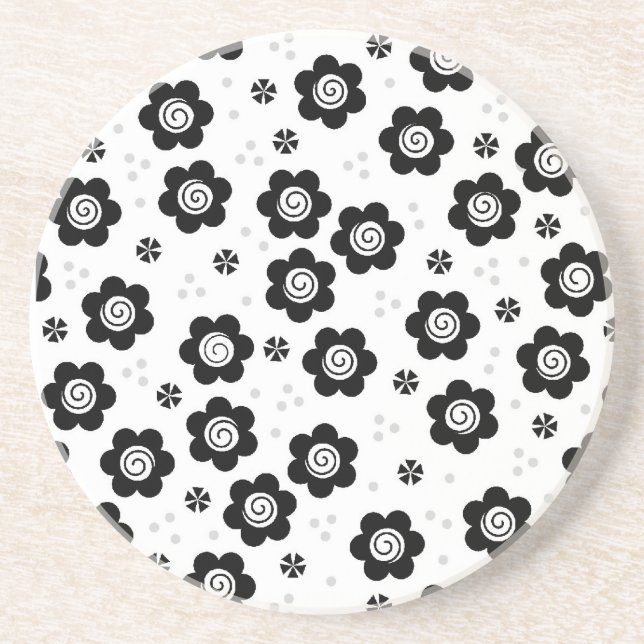 Cute black white flowers coaster (Front)
