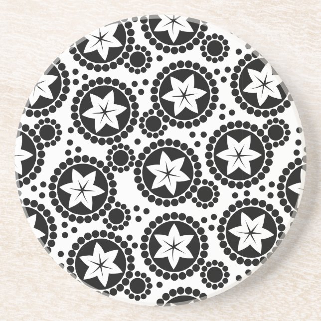 Cute black white flowers coaster (Front)