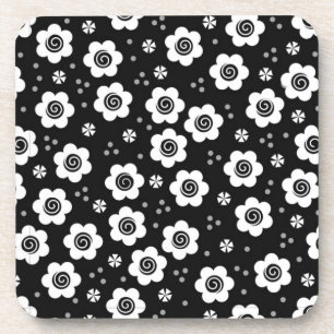 Cute black white flowers Cork Coaster