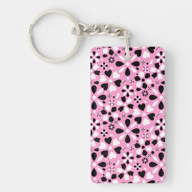 Cute black white flowers key ring (Front)