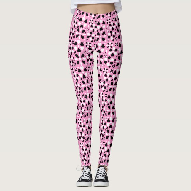 Cute black white flowers leggings (Front)