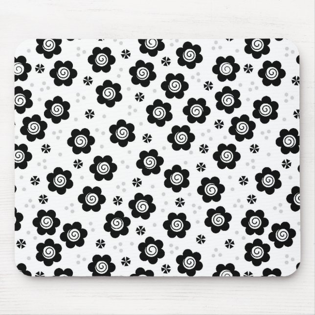 Cute black white flowers mousepad (Front)