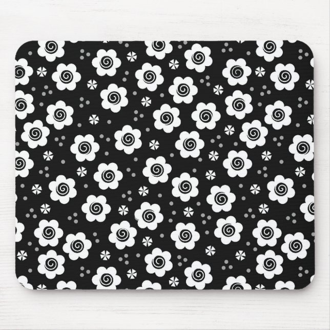 Cute black white flowers mousepad (Front)