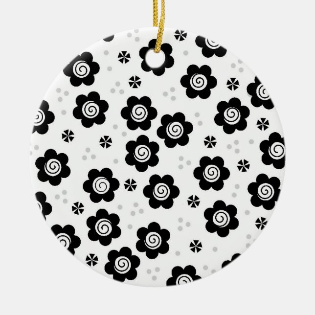 Cute black white flowers Ornament (Front)