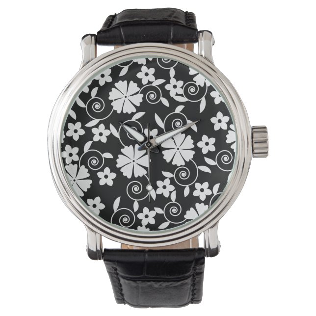 Cute black white flowers pattern bath towel set watch (Front)