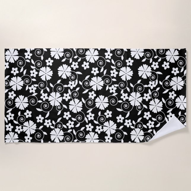 Cute black white flowers pattern LifeProof iPhone  Beach Towel (Front)