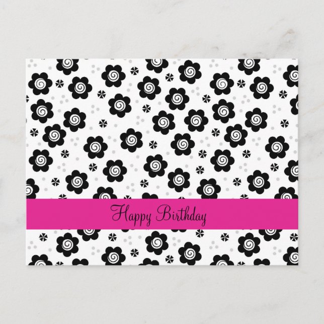 Cute black white flowers Postcard (Front)