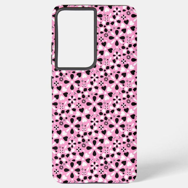 Cute black white flowers samsung galaxy s21+ case (Back)