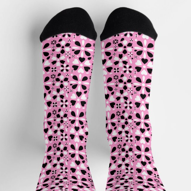 Cute black white flowers socks (Top)