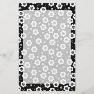 Cute black white flowers Stationery