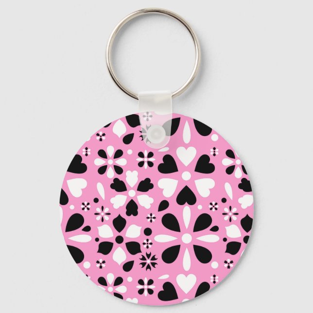 Cute black white flowers throw pillow key ring (Front)