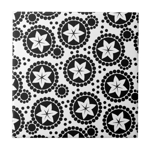 Cute black white flowers Tile (Front)