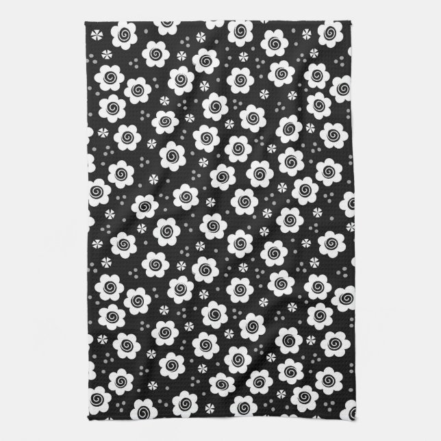 Cute black white flowers Towel (Vertical)