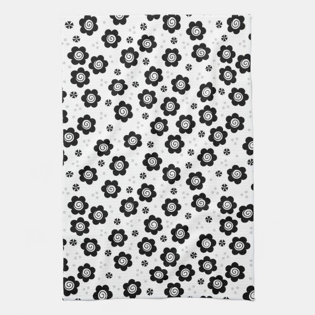 Cute black white flowers Towel (Vertical)