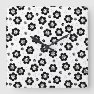 Cute black white flowers Wall Clock