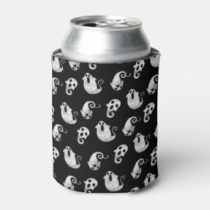 Cute Black & White Ghosts Halloween Can Cooler